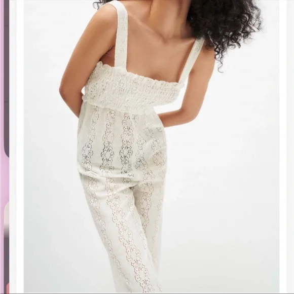 Zara NWT Embroidered Eyelet Cropped Jumpsuit - Picture 2 of 13